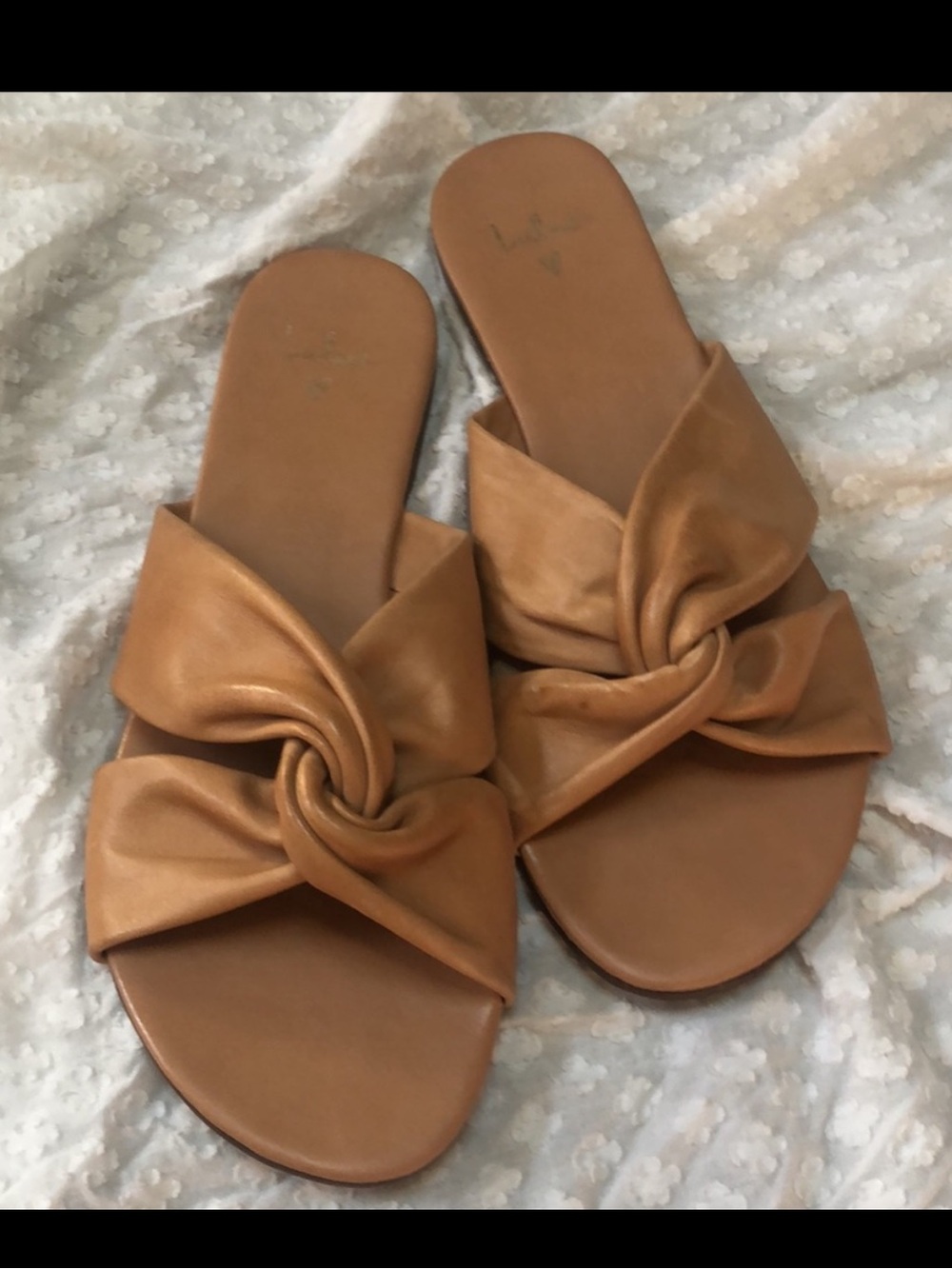 Lulus Tilly Tan Napa Leather Slide Sandals size 10